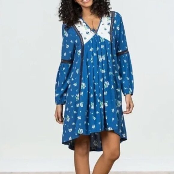 Matilda Jane Day Trippin Blue Floral Tunic Peasant Boho Mini Dress Size M - Picture 1 of 12